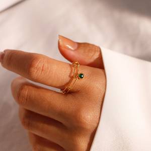 Birthstone Dangle <b>Ring</b> 925 <b>Sterling</b> <b>Silver</b> 14K Gold Plated Paperclip Chain <b>Adjustable</b> Minimalist Jewelry Gift - Product Image 4