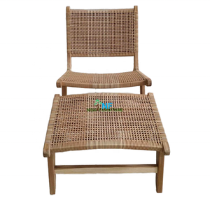 Design moderne indonésien PE rotin osier bois de teck massif chaise longue de jardin en plein air tabouret pour villa et parc meubles d'utilisation - Product Image 4