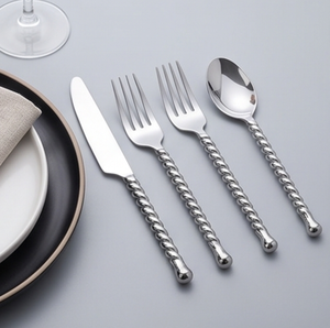 Ensemble de couverts classiques en acier inoxydable, finition miroir, fourchette, couteau, cuillère à long manche, compatibles lave-vaisselle, vaisselle de mariage - Product Image 1