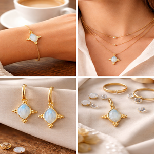 จี้หินมอสอาเกตทรงมาร์คีส์ชุบทอง |   จี้ประดับพลอยขนาด 10x5 มม. - Product Image 2