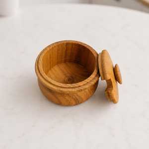 Boîte de rangement ronde en bois écologique avec couvercle pour comptoir de cuisine, organisateur de sel, d'épices et de condiments - Product Image 1