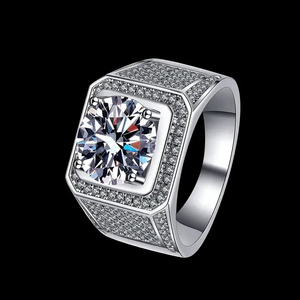Moissanite Square <b>Ring</b> <b>Mens</b> Luxury Statement Jewelry Pave Band Elegant Engagement Wedding Anniversary Gift Modern Fashion - Product Image 3