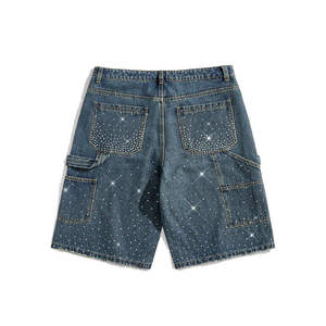 Pantalones Cortos de Mezclilla para Hombre, Cintura Baja, con Diseño de Puntos de Diamantes de Imitación, Estilo Casual, Cierre con Cordón, 100% Algodón, Ecológicos - Product Image 4
