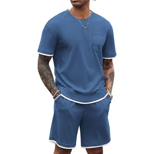 Conjunto de Camiseta y Pantalones Cortos Casuales de Moda Urbana para Hombre, con Logotipo Impreso Personalizado, 100% Algodón Transpirable, Talla Grande, Dos Piezas para Verano - Product Image 1