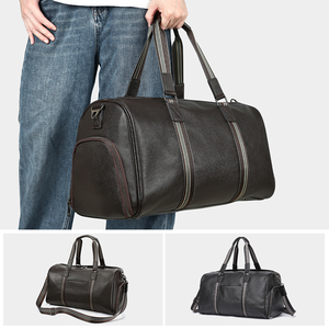 Sac de sport pour homme en cuir véritable, sac de week-end, sac de voyage avec compartiment pour chaussures, sac de voyage en cuir pour homme - Product Image 2