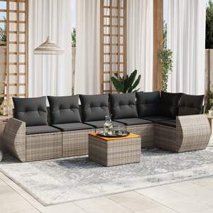 Conjunto de Sofá de Jardín de Ratán Gris, Cojines Impermeables para Exteriores, Muebles de Patio de Diseño Contemporáneo - Product Image 1