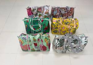 Hand Block Printed Quilted Duffel <b>Bag</b> Large Weekender Travel Gym <b>Overnight</b> Carry with Zipper Closure and Shoulder Handles - Product Image 2
