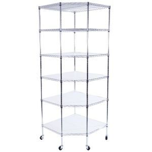 Mensola angolare poligonale cromata con ruote in PP da 2 pollici 680x680x1800mm Argento - Product Image 2