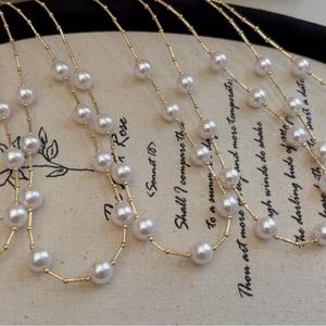 Collar de Perlas de Alta Gama con Diseño de Cielo Estrellado, Estilo Japonés y Coreano, 9-10 Perlas, Cadena de Clavícula con Nudo de Bambú Francés - Product Image 4