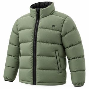 Veste d'hiver unisexe matelassée à col montant, coupe-vent, verte, rembourrée, service OEM, réversible, respirante - Product Image 2