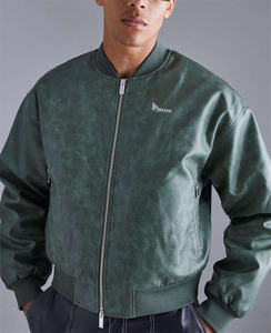 Veste coupe-vent oversize pour homme, veste en cuir PU lavé sur mesure, coupe ample, avec col, vestes décontractées pour homme - Product Image 4