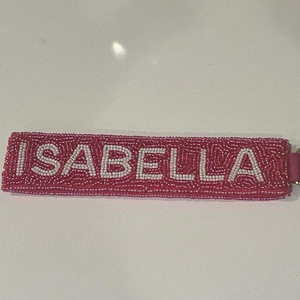 Llavero de Cuentas de Vidrio y Semillas de Algodón Hecho a Mano, Correa de Muñeca Ecológica, Diseño Clásico Personalizado con Letras Elegantes, Varios Colores - Product Image 1