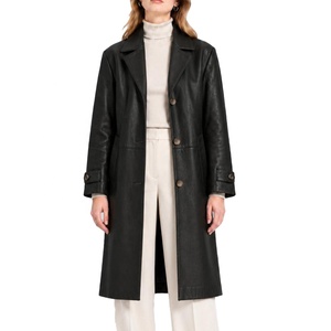 Blazer en cuir d'agneau véritable de haute qualité, fermeture à boutons, coupe-vent, respirant, long, service OEM personnalisé, manteau long pour femmes - Product Image 2