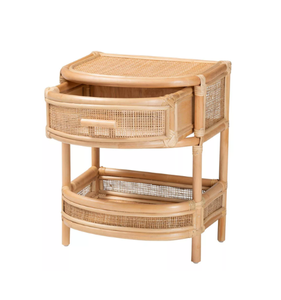 Premium Natural Rattan <b>Bedside</b> Table Handcrafted Nightstand with Drawer and Open <b>Storage</b> Shelf for Bedroom or Living Room - Product Image 2
