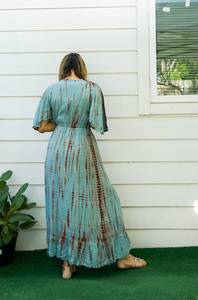 Vestido Maxi Tie Dye Personalizado, Estampado Sólido, Estilo Lindo, Cintura Natural, Sin Mangas, Tela de Rayón y Algodón, Elegante para Vacaciones - Product Image 4