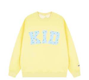 เสื้อสเวตเชิ้ตคอกลมสีเหลืองทรงโอเวอร์ไซส์สำหรับผู้หญิง ผ้าฝ้ายถัก 100% พิมพ์ลายตัวอักษรด้านหน้า ทรงปกติ ใส่ได้ในฤดูใบไม้ผลิ - Product Image 1