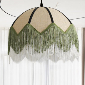 Lámpara colgante vintage con borlas, lámpara de araña retro con cúpula de tela, lámpara colgante de lujo con flecos festoneados para restaurante, cafetería, hotel, hogar - Product Image 2