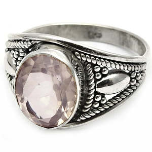 Oval Cut Faceted Rose Quartz Gemstone Bohemian <b>Ring</b> <b>Crafted</b> From 925 Sterling Silver Designer Vintage <b>Ring</b> At Lowest Price - Product Image 1