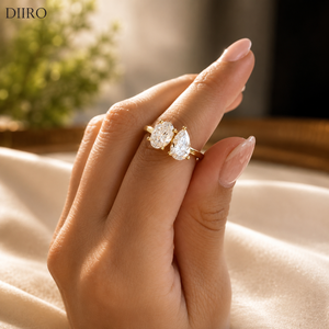 Anillo de Diamantes en Forma de Pera Toi Et Moi con Banda Ovalada de Moissanita para Mujer, Oro Amarillo Vermeil de 18K, Regalo de Compromiso - Product Image 3