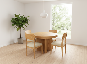 Juego de Mesa de Centro Redonda Moderna con 4 Sillas, Madera de Fresno Maciza y Chapa de MDF, Duradera y Fácil de Limpiar - Product Image 5