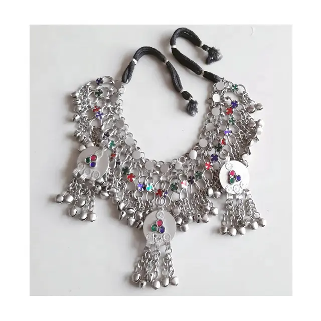 Collar Tribal Kuchi de cuello redondo, alta calidad, plata, en venta