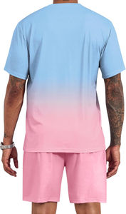 <b>Mens</b> Summer Two Piece Set Palm Tree Graphic T <b>Shirt</b> and <b>Pink</b> Shorts Tropical Ombre Design Casual Beachwear Outfit - Product Image 3
