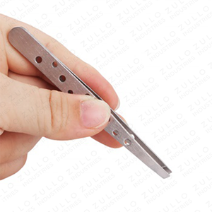 2PCS Silver Stainless Steel Eyebrow Tweezers Set 9 Hole Slanted Tip Professional <b>Makeup</b> Beauty <b>Tools</b> OEM - Product Image 5