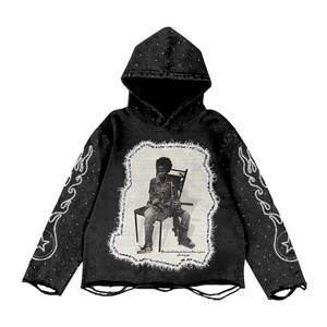 Sudadera con capucha y pantalones de chándal personalizados para hombre, estilo streetwear, con bordado, efecto desgastado por el sol, lavado ácido y parche bordado, estilo vintage y desgastado - Product Image 1