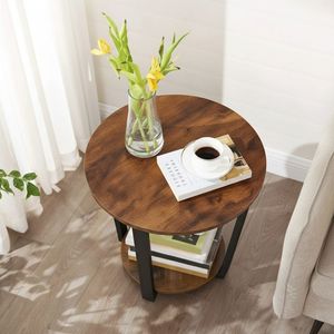 2-Tier <b>Round</b> <b>Side</b> <b>Table</b> with Storage Shelf, Industrial End <b>Table</b> for Living Room, Bedroom, Hotel, Apartment, OEM Manufacturer - Product Image 3