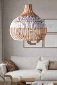 Lampe suspendue en rotin tissé écologique, style bohème, abat-jour pour salle à manger, chambre, café, hôtel, éclairage de plafond - Product Image 5