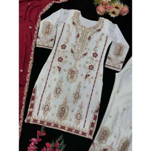 Women's Heavy Embroidery Work Party Wear <b>Top</b> Bottom and Dupatta Set - Product Image 4