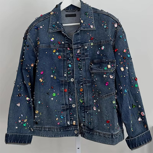 High Quality Men's Custom Winter Outdoor Denim <b>Jacket</b> 100% Cotton <b>Rhinestone</b> Waterproof Breathable Quick Dry Windproof Crew Neck - Product Image 3