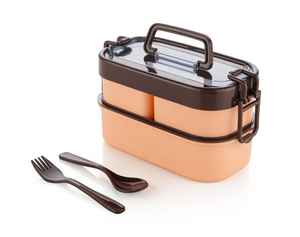 Lonchera de 2 Compartimentos para Oficinistas y Escolares, con Cubiertos, Lonchera Bento de Plástico de 2 Niveles para Adultos y Niños - Product Image 3