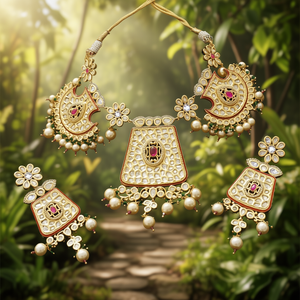 Antique Gold Plated Kundan <b>Bridal</b> <b>Jewelry</b> <b>Sets</b> with Cubic Zirconia and Zircon Stones for Wedding India Nova Mart - Product Image 3