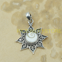 Pendentif œil de Shiva en argent sterling 925 fait main, coquillage, design soleil bohème vintage, bijou spirituel, cadeau pour femme, homme, petite amie