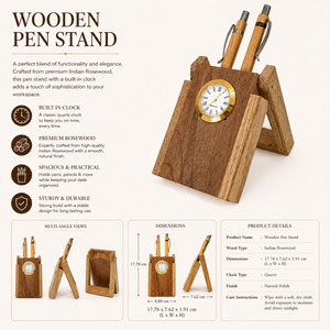Soporte para bolígrafos de palisandro indio premium con reloj de cuarzo |   Organizador de Escritorio de Madera Hecho a Mano para Oficina, Decoración del Hogar, Set de Regalo Premium - Product Image 6