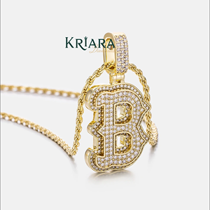 Pendentif lettre B en argent 925 avec diamant de laboratoire, coupe brillante ronde, style hip-hop, bijou unisexe - Product Image 4