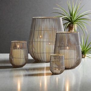 Iron Candle <b>Lanterns</b> <b>Set</b> of 4 Heat Resistant Home Decoration Votive Holders Modern Wire Design - Product Image 5