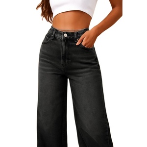 Jean en denim gris Whishker Y2K délavé, taille mi-haute, coupe large, respirant, confortable toute la journée, tissu ample, taille 26-40 - Product Image 1