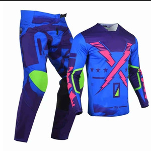 Ensemble Maillot et Pantalon MX Vert Citron Marine 2027 – Motif Géométrique Points en Maille Bleu Royal – Vêtements de Motocross et Dirt Bike – 100% Polyester - Product Image 3