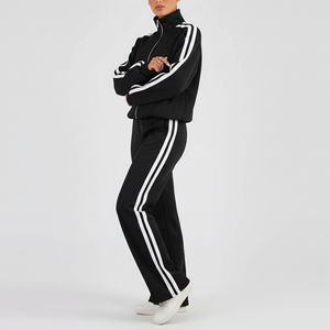 Conjunto Deportivo de Mujer de Algodón 100% con Cremallera, Rayas Laterales de Color Liso, Lavado Ácido, Bordado con Pedrería, Ideal para Verano - ¡Venta Caliente! - Product Image 3