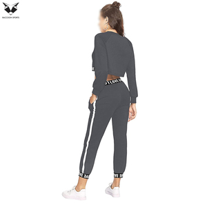 Women Crop Top And Jogger Pants <b>Set</b>, Fashion Two Piece Tracksuit Sportswear For Running, Exercise, And Lounge Wear - Product Image 2
