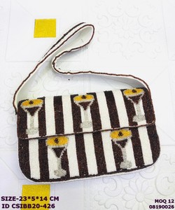 Luxury Handmade <b>White</b> Pearl Beaded Canvas Clutch with Chains for Wedding Magnetic Closure Evening Party Use - Product Image 2