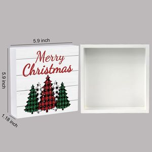 Decorazione Natalizia da Interno, Insegna Rustica in Legno con Albero a Quadri Buffalo per Ufficio e Bagno, Decorazioni da Tavolo Natalizie - Product Image 2