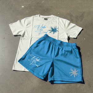 New Design Washed <b>T</b>-shirt Set Men's Sportswear Two-piece Tshirt Short Distressed Edges Men's Custom Shorts Set - Product Image 1