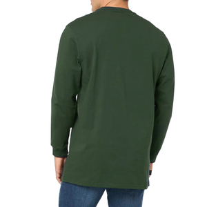 Men's Green Long Sleeve Crew Neck T-Shirt With Chest Pocket Regular Fit Casual Wear 100% Cotton Jersey Fabric - Product Image 4