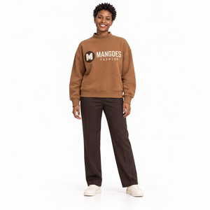 Women's Oversized Mock Neck Fleece Sweatshirt-100% Cotton Quick Dry <b>Drop</b> Shoulder Solid Color Custom Front <b>Back</b> Neck Logo - Product Image 4