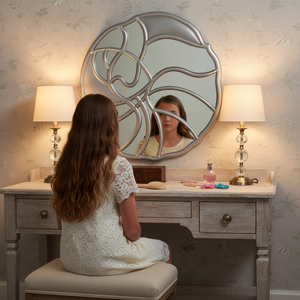 Round Wood Wall <b>Mirror</b> 45 Inch <b>Large</b> Decorative Wooden <b>Frame</b> <b>Mirror</b> for Living Room Bedroom Bathroom Rustic Modern Home Decor - Product Image 3