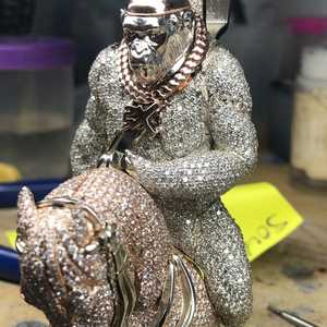 Iced Out <b>Monkey</b> Rider Moissanite Pendant 18K <b>Gold</b> Plated Hip Hop Charm Unisex Animal Themed Jewelry - Product Image 2