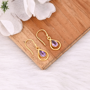 Elegant Purple Amethyst Pear Shape <b>Hook</b> <b>Earrings</b> for Women - Product Image 2